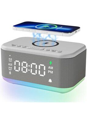 Alarm Clock Speaker Wireless Charger, Digital Alarm Clocks Bedrooms Bluetooth,